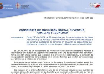 Imagen publicación Boc Inclusión Social ayudas cuidadores personas situación dependencia