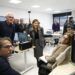 Un grupo de profesores muestra a Buruaga el funcionamiento de los aparatos, del nuevo centro de FP