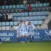 Jugadores de la Gimnastica, celebrando el gol de la victoria