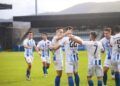 Jugadores de la RS Gimnastica celebrando el tanto del empate ante el Fabril