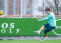 Pablo Rodríguez en el entrenamiento que celebro hoy el Racing en la Albericia