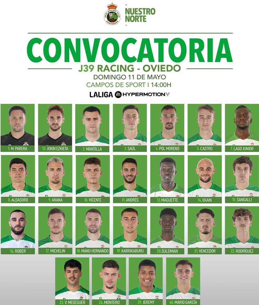 Convocatoria Racing - Oviedo