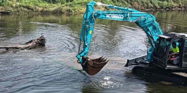 retirando troncos en el Muelle de Oruña.