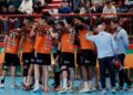 Jugadores del Bathco BM Torrelavega durante un partido de la Liga ASOBAL