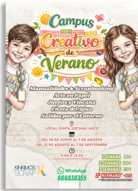 Cartel Campus Creativo de Verano de KiNKiMÓS Scrap para niños y niñas