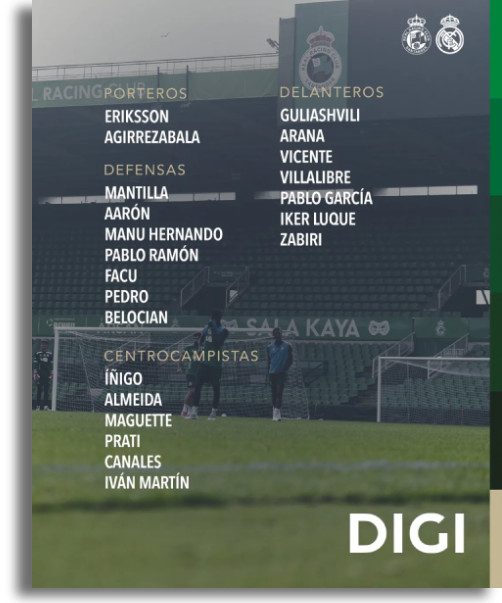 Convocatoria Racing- Real Madrid partido Sardinero